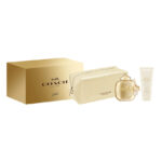 COACH GOLD 3 PCS SET FOR WOMEN: 3 OZ PARFUM SPRAY + 3.3 BODY LOTION + POUCH