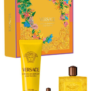 VERSACE EROS ENERGY 3 PCS SET FOR MEN: 3.4 EAU DE PARFUM SPRAY + 5 ML EAU DE PARFUM MINI + 5 OZ PERFUMED BATH & SHOWER GEL
